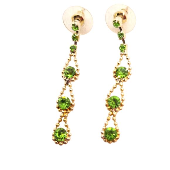 Lime Green Rhinestone Necklace/Earring Set Bib Style Gold Tone - Picture 5 of 7